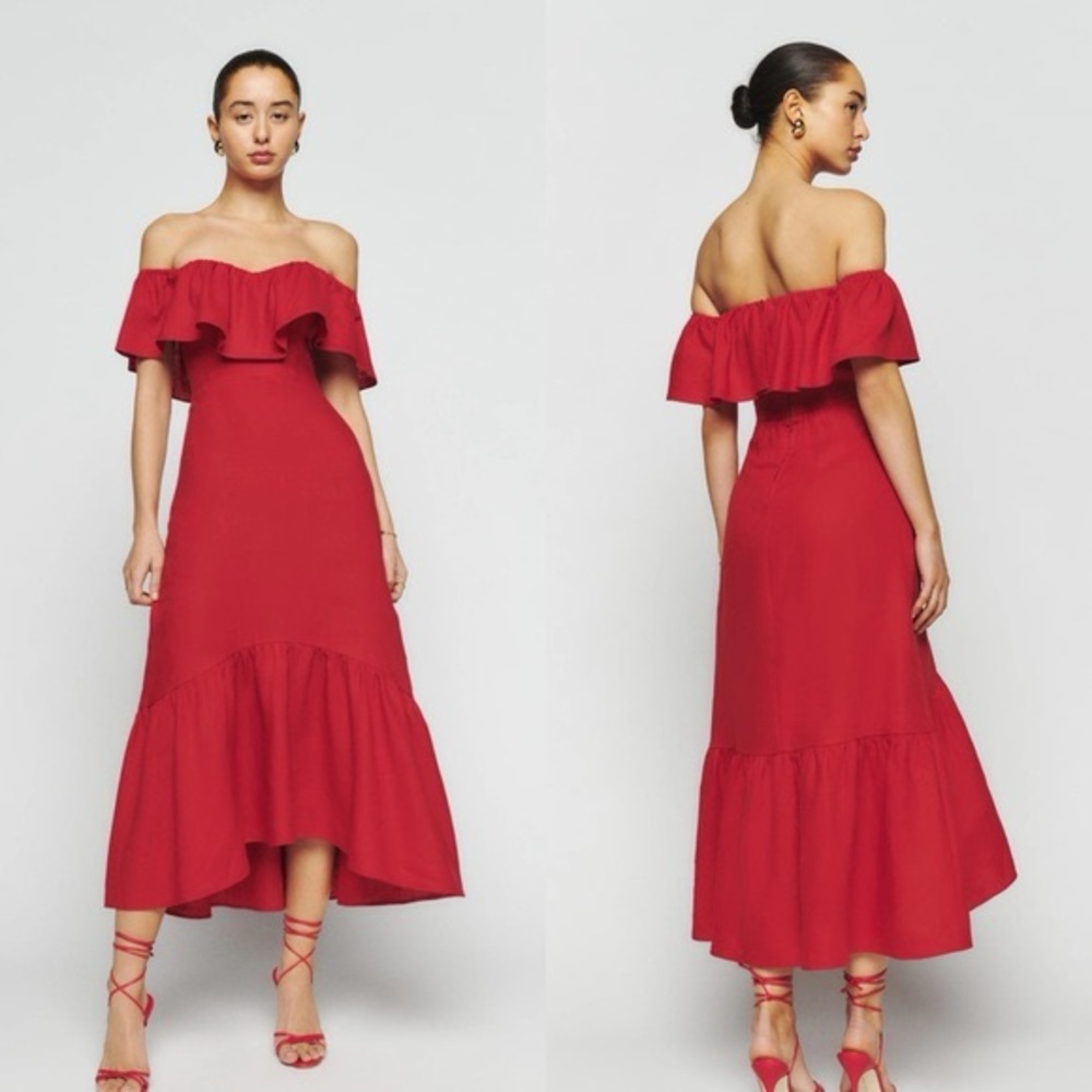 Reformation Baela Linen Dress in Cherry